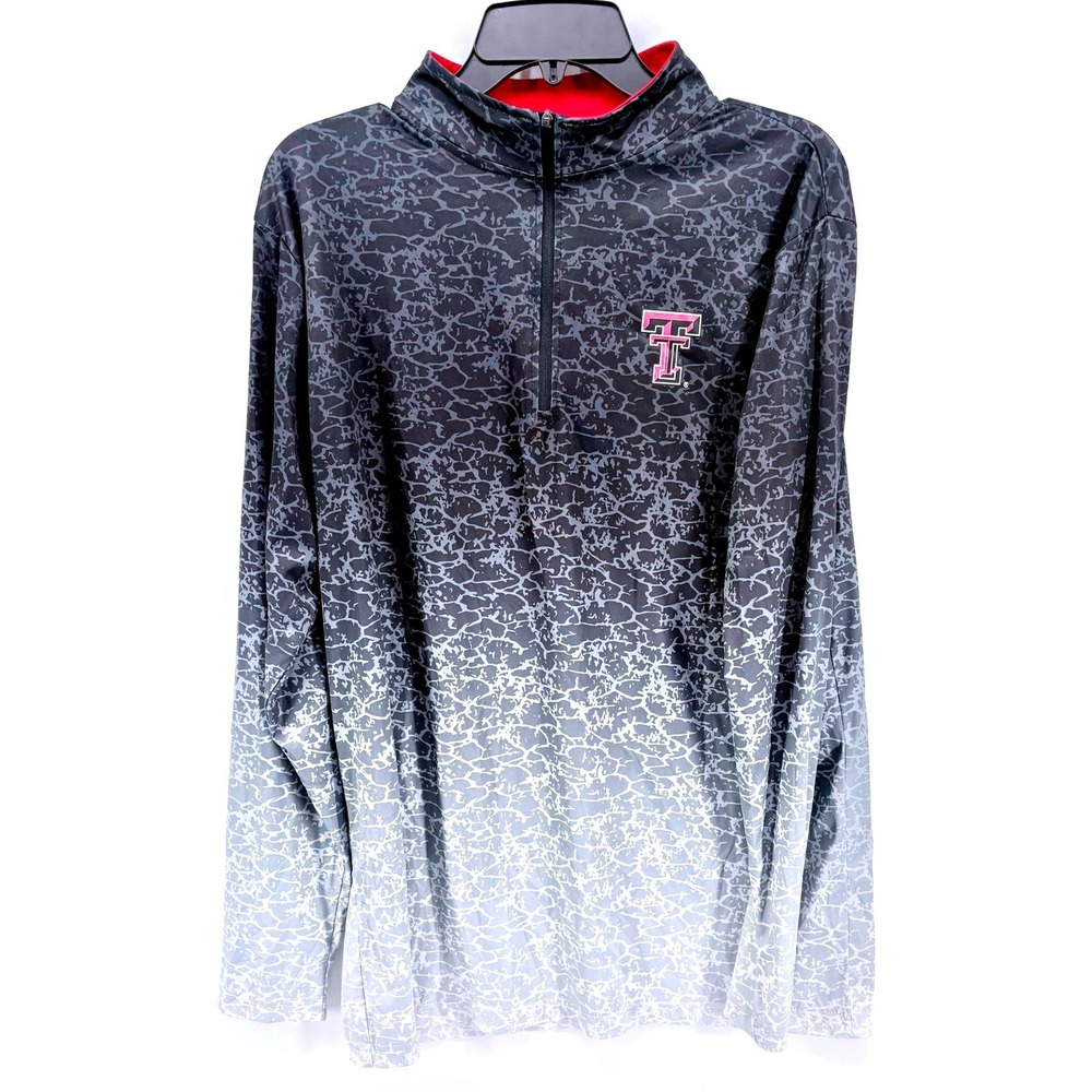 Colosseum Texas Tech Red Raiders Mens Large Grey Ombre Crackle 1/4 Zip Pullover